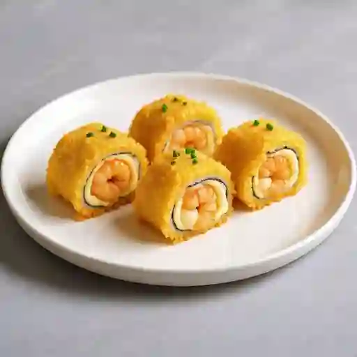 Roll Envulto En Panko De Camaron Con Queso Crema Y Ciboulette