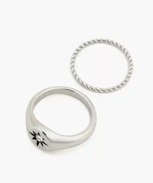 Pack Anillo Acero Inoxidable Estrella Cadena Plateado 6 Lounge