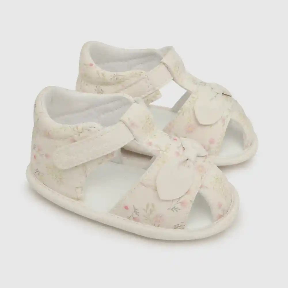 Sandalias De Niña Con Velcro Largo Blanco Talla 17