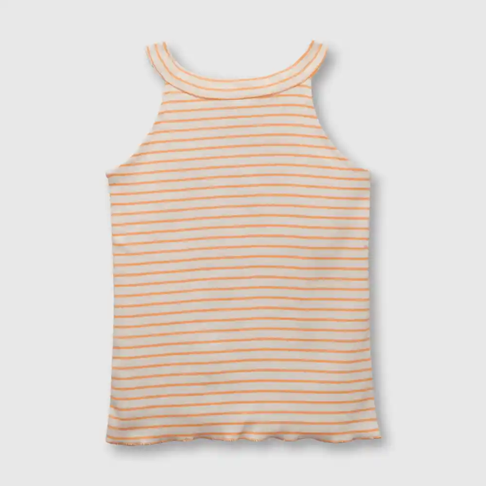 Polera Acanalada Con Líneas Para Niña Naranjo Talla 8a