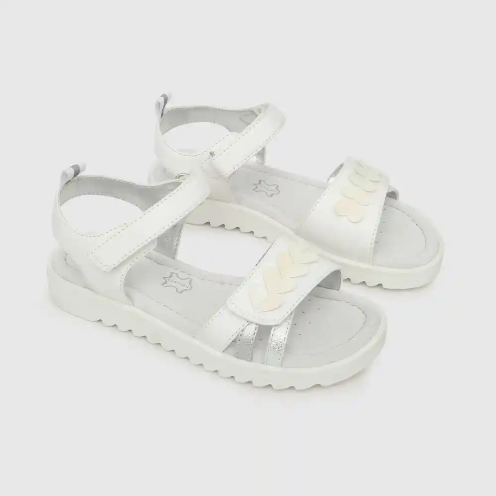 Sandalias Hebilla Doble Ajuste De Niña Blanco Talla 32