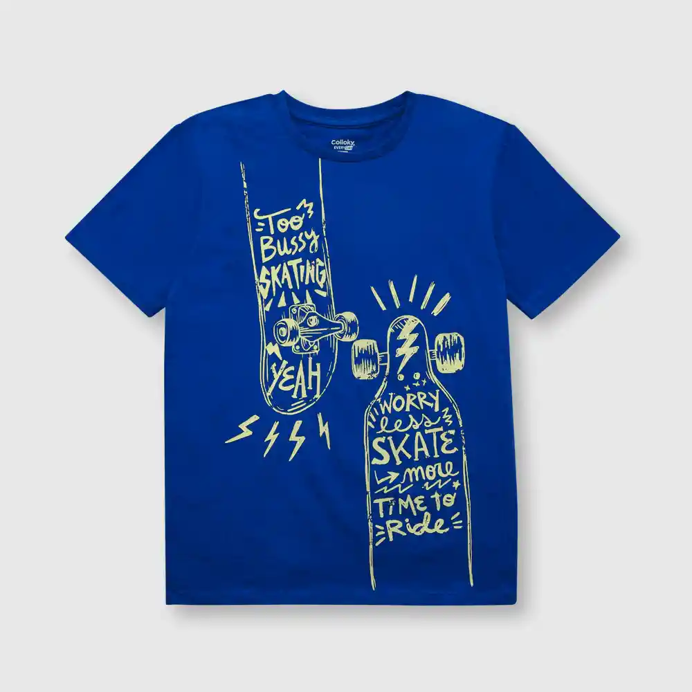 Polera Estampado Hojas De Niño Azul Talla 12a