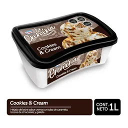 La Cremería Helado Sabor Cookies & Cream con Salsa de Caramelo