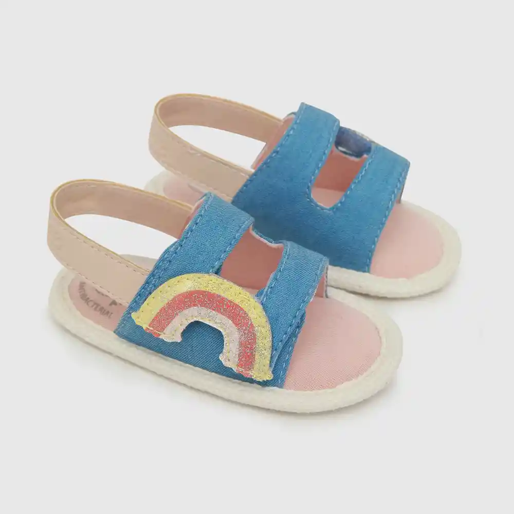 Sandalias Con Velcro Arcoíris De Niña Azul Talla 17