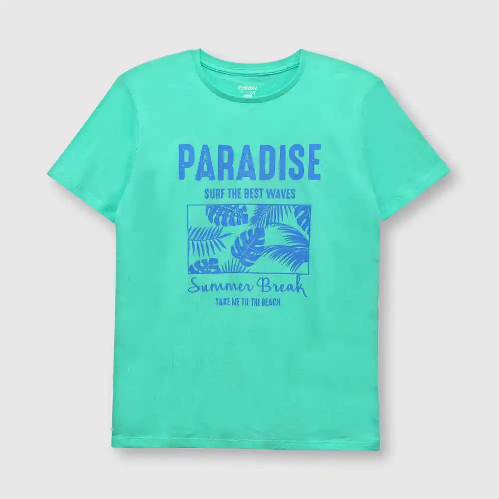 Polera Estampado Hojas De Niño Verde Talla 6a