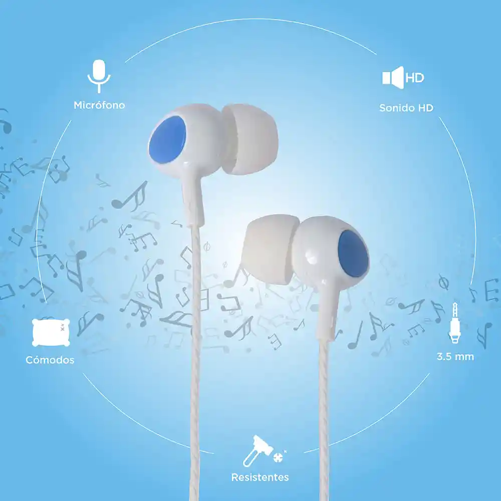 Miniso Audífonos De Cable Se383 Blanco/azul 12m