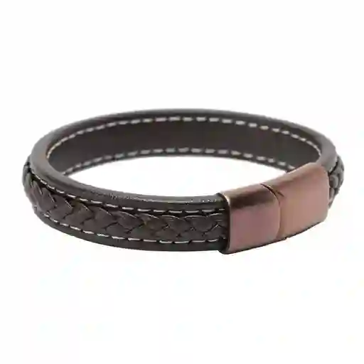 Pulsera Cuero Marrón Detalle Trenzado Broche