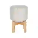 Maceta de Cerámica Con Base de Bambú 14 x 12 cm Casaideas