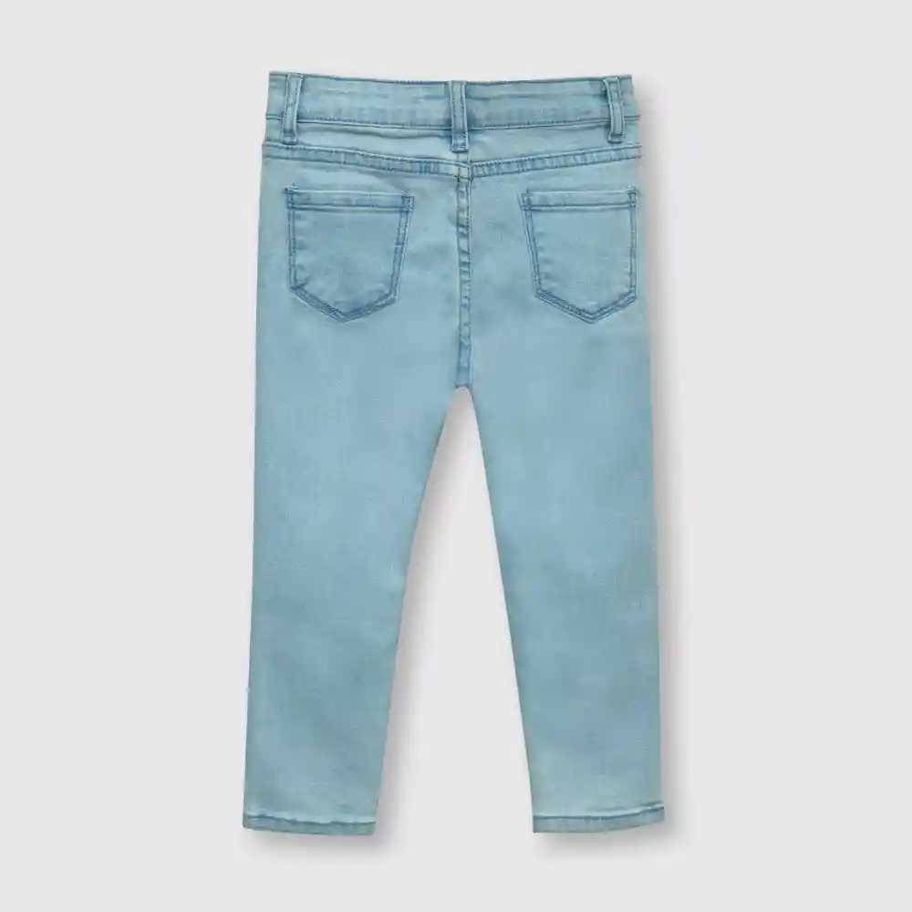 Jeans Con Bordado De Bebe Niña Azul Talla 3/6m