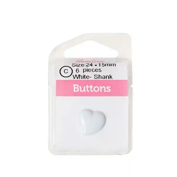 Botón Plástico Corazón Blanco 15mm 6 Unidades Hb04315.01 15mm 6 Un