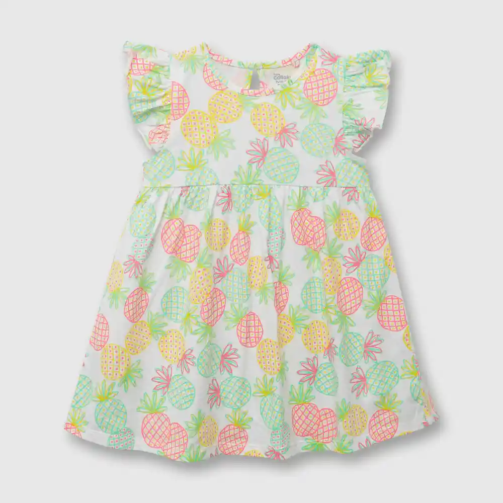 Vestido Tropical De Niña Blanco Talla 12/18 Meses