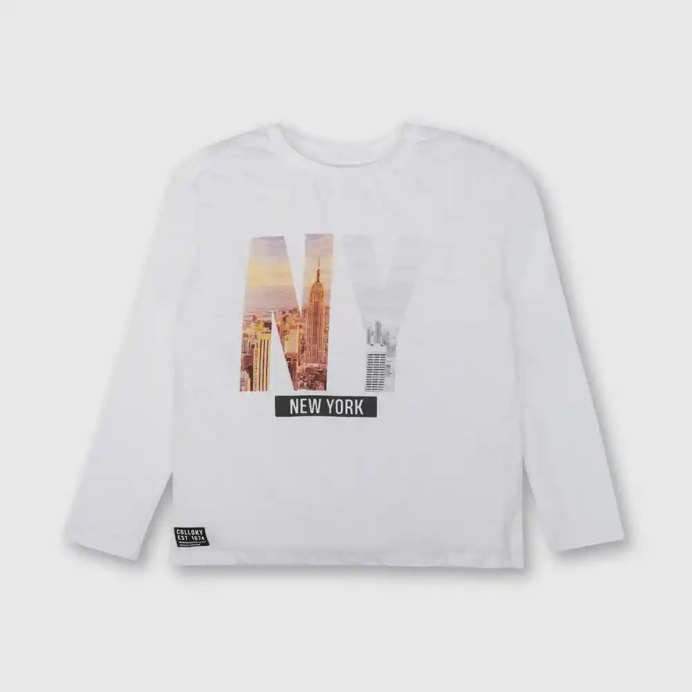 Polera New York De Niño Blanco Talla 8 Años