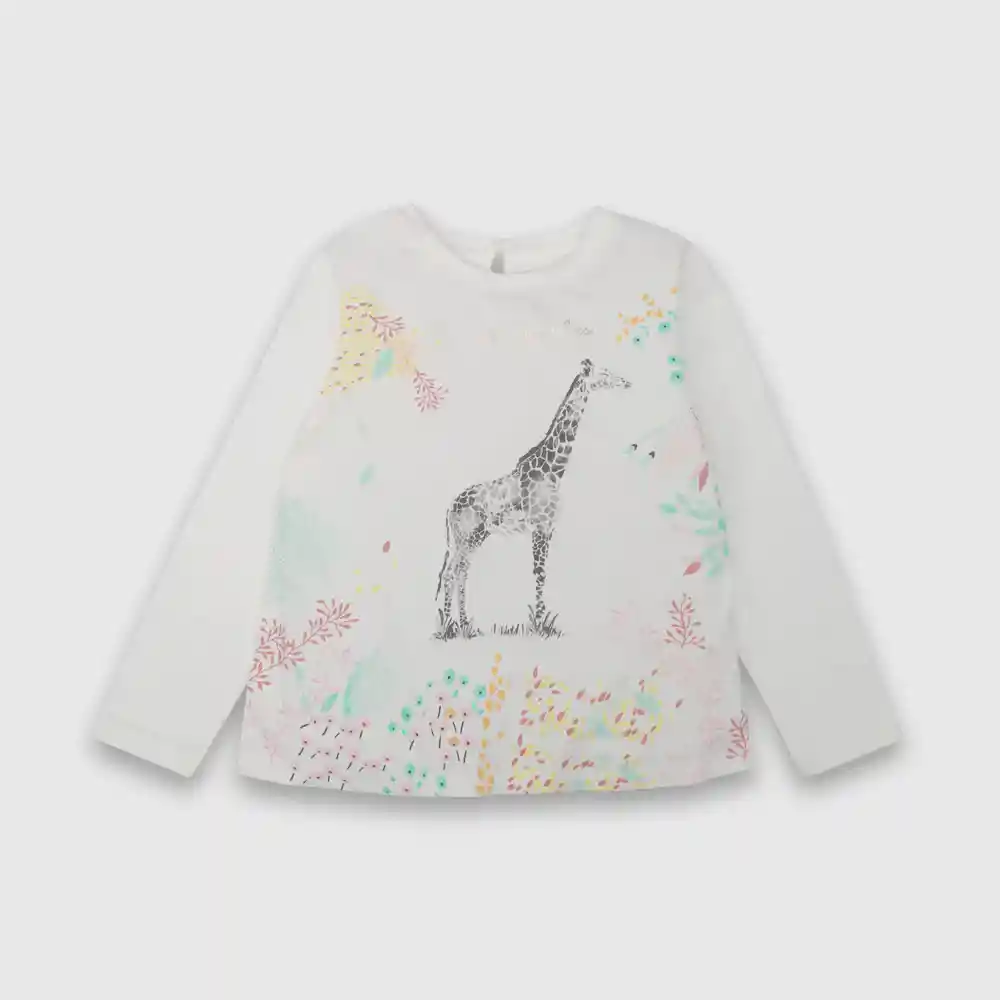 Polera Jirafa De Niña Blanco Talla 6/9 Meses