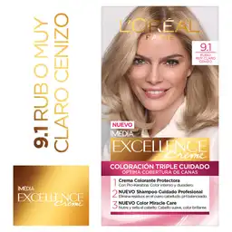 Loreal Paris-Excellence Tintura Capilar 9.1 Rubio Claro Cenizo