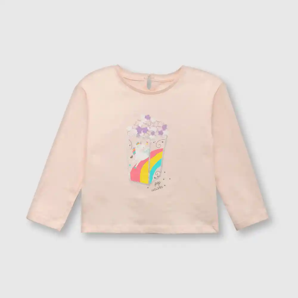 Polera Pop Corn De Bebe Niña Rosada Talla 18/24m
