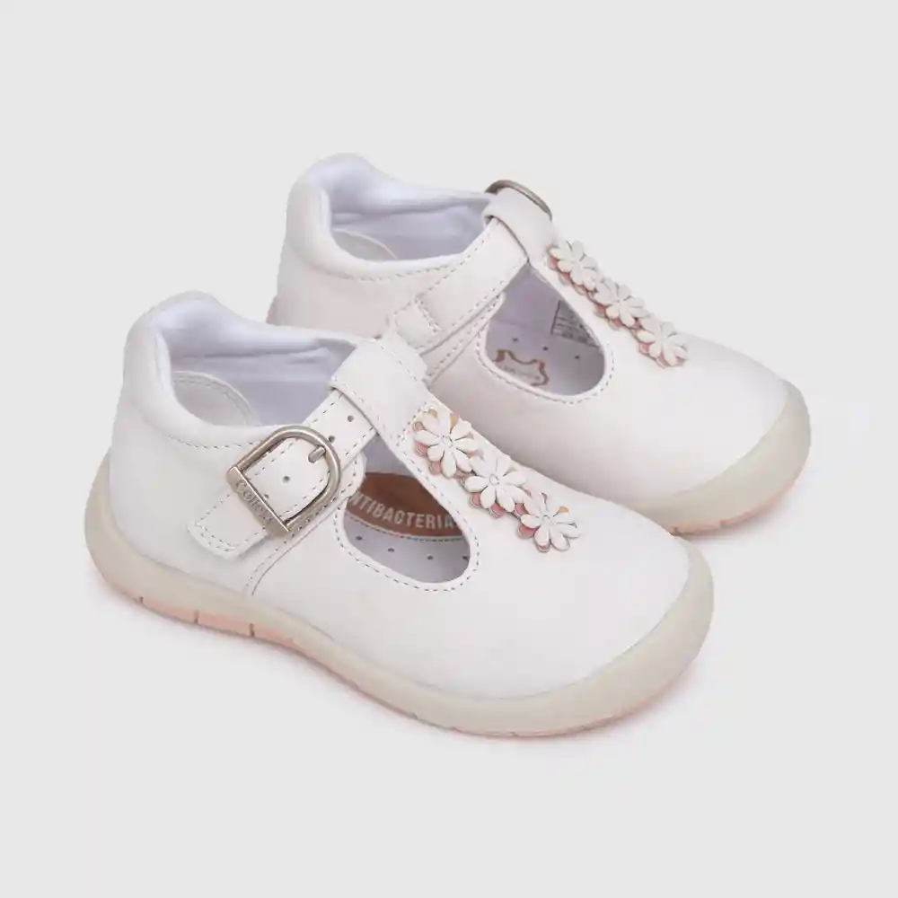 Zapatos Reina Hebilla Flores De Niña Blanco Talla 27