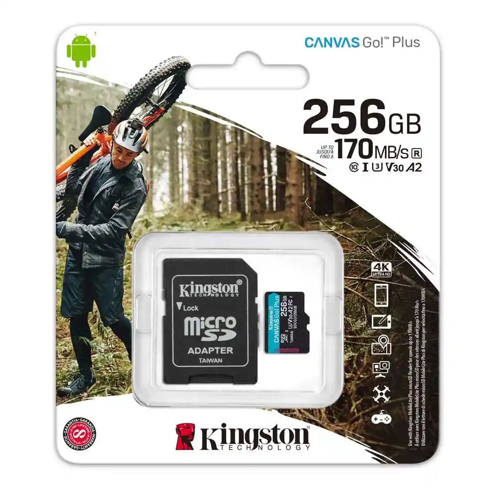 Kingston Tarjeta Micro 256gb C10 U3 V30 Canvas go Plus SDXC