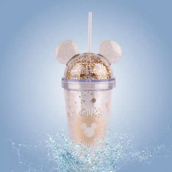 Vaso Con Bombilla Plástico Dorado Mickey Mouse 420 mL Miniso