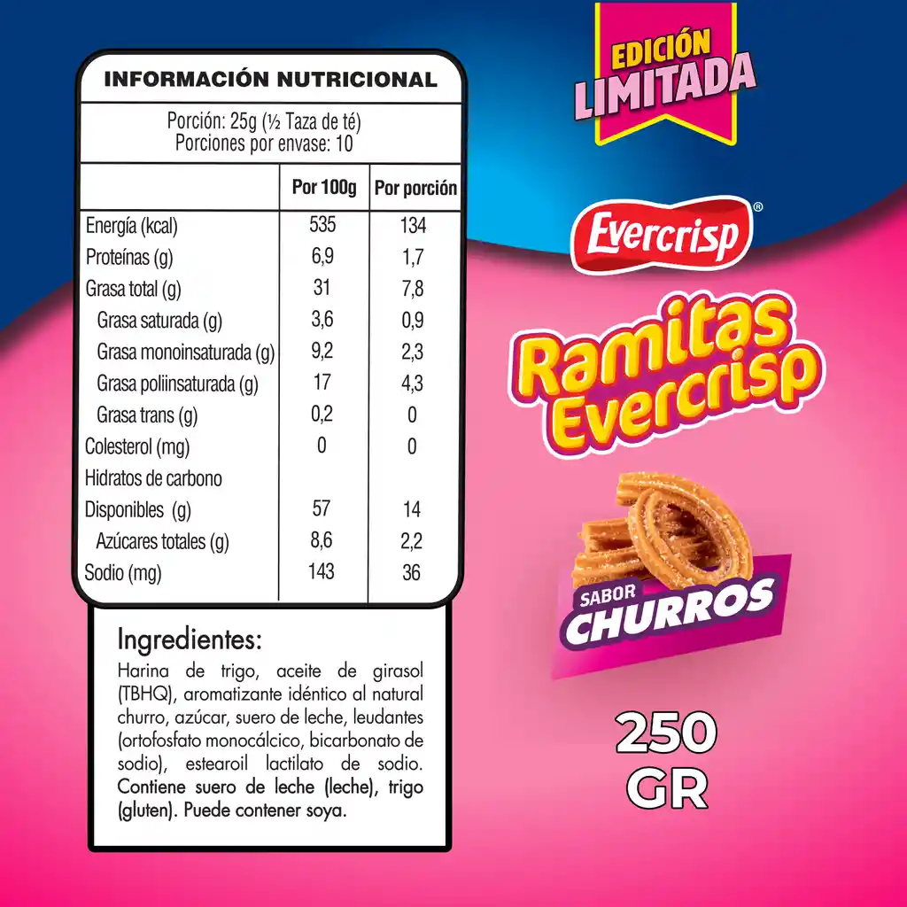 Snack Ramitas Evercrisp Sabor a Churros 250 g