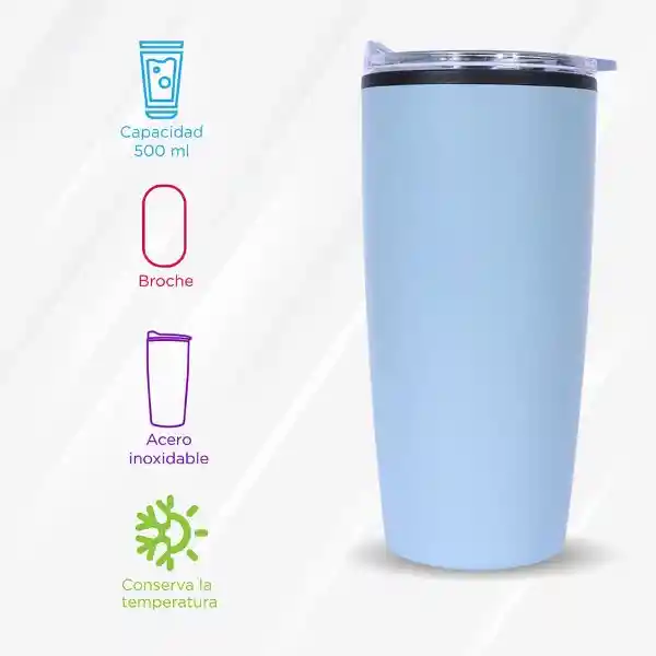 Miniso Vaso de Acero Inoxidable Para Coche Azul 500 mL