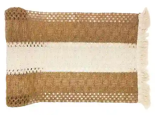 Maison Linett Runner Crochet Flecos Blanco y Beige