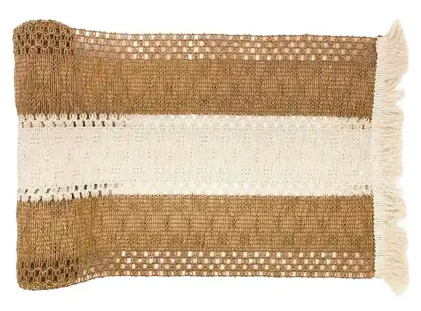 Maison Linett Runner Crochet Flecos Blanco y Beige