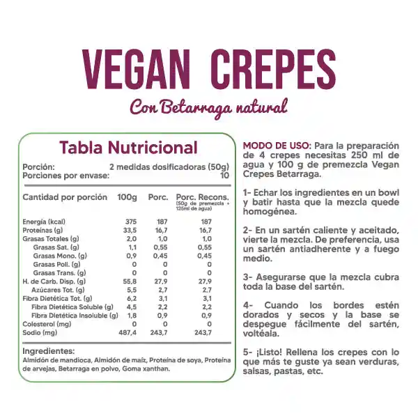 Revitta Mezcla Para Crepes Vegano Proteico Sabor Betarraga