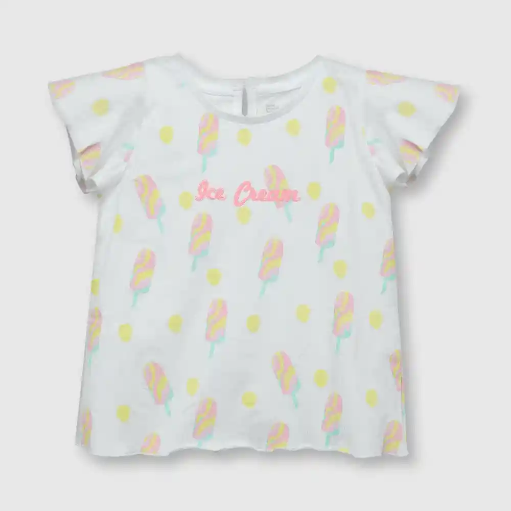 Polera Estampada Ice Cream Bebé Niña Blanca Talla 9/12m