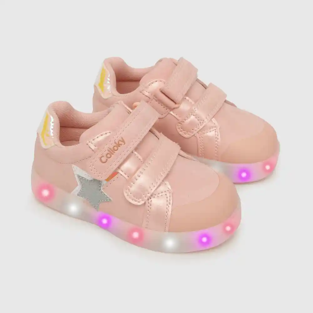 Zapatillas Luces Dos Velcros Niña Rosado Talla 26