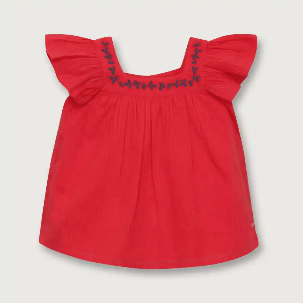 Blusa Con Doble Manga Y Bordados Niño Rojo Talla 6 M
