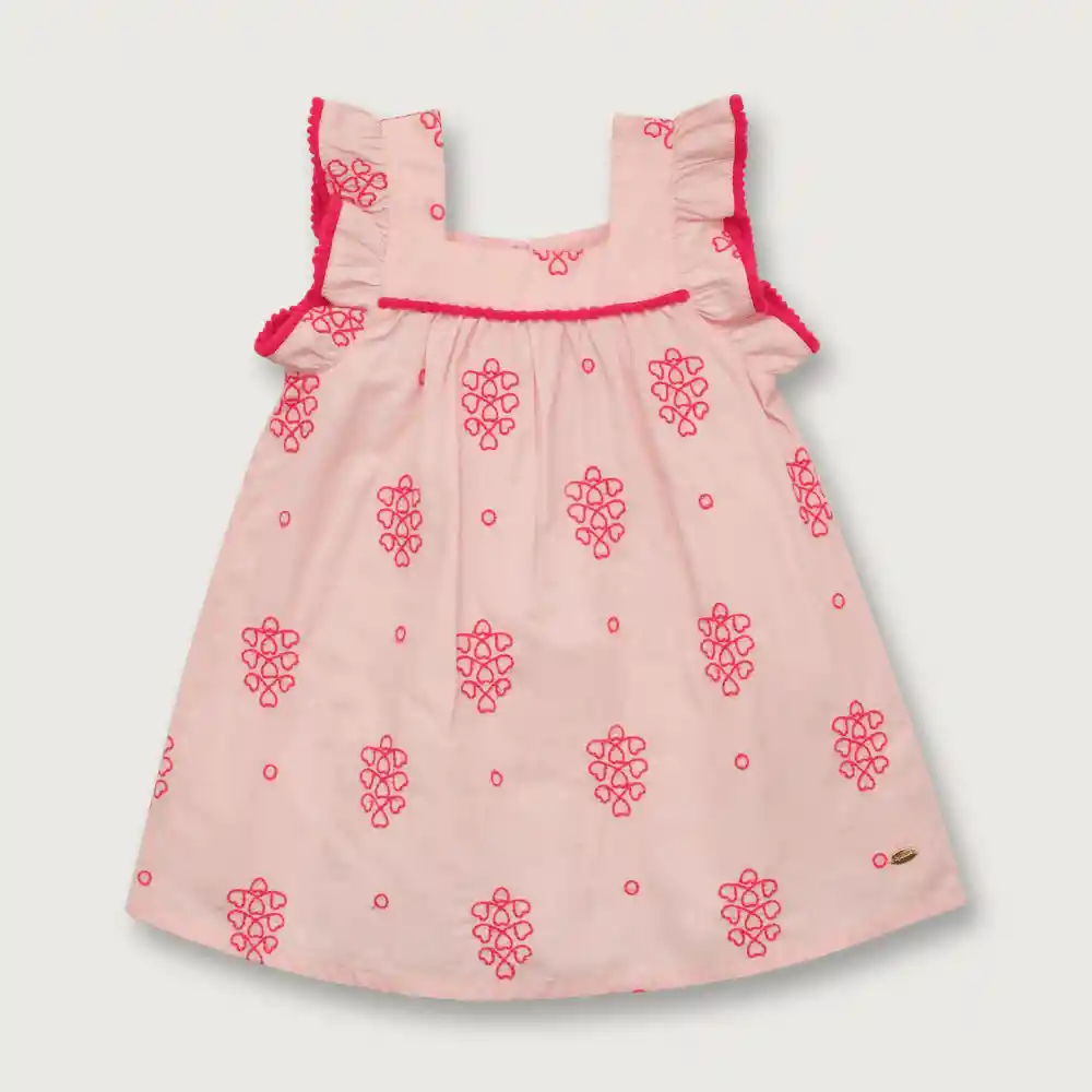 Vestido Con Bordado Niño Rosado Talla 18 Meses