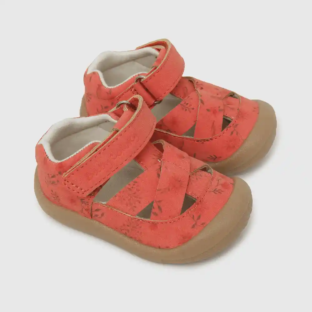 Sandalias Floral Con Velcro Para Niña Rojo Talla 17