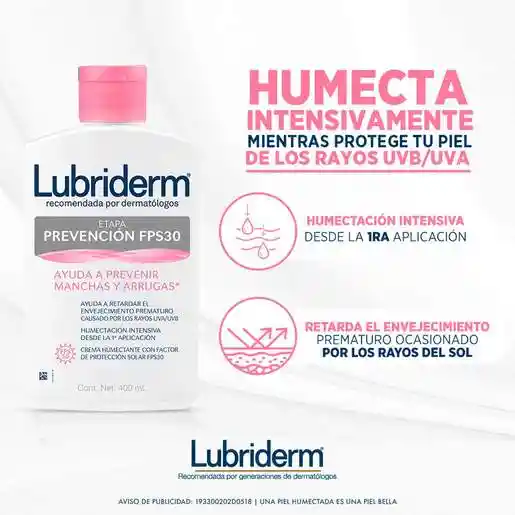 Lubriderm Crema Corporal Etapa Prevención FPS 30