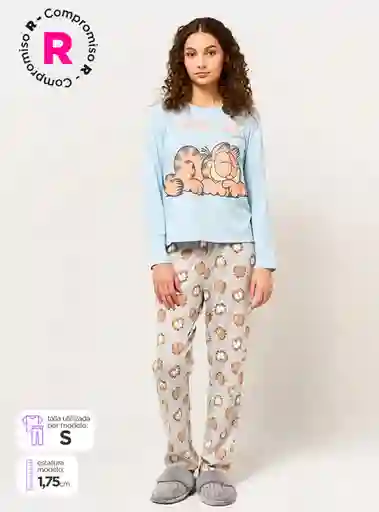 Garfield Pijama Manga Larga Recto Garfield Celeste Talla M Fb V25