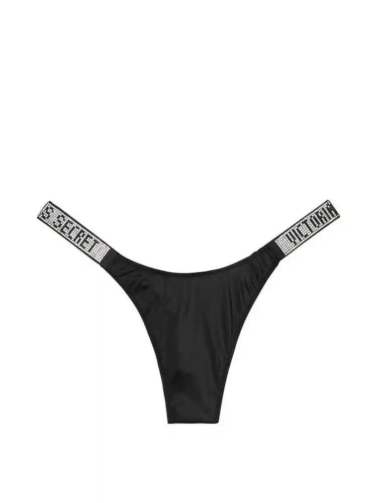 Victoria's Secret Panty Thong Con Tiras Brillantes Negro XL