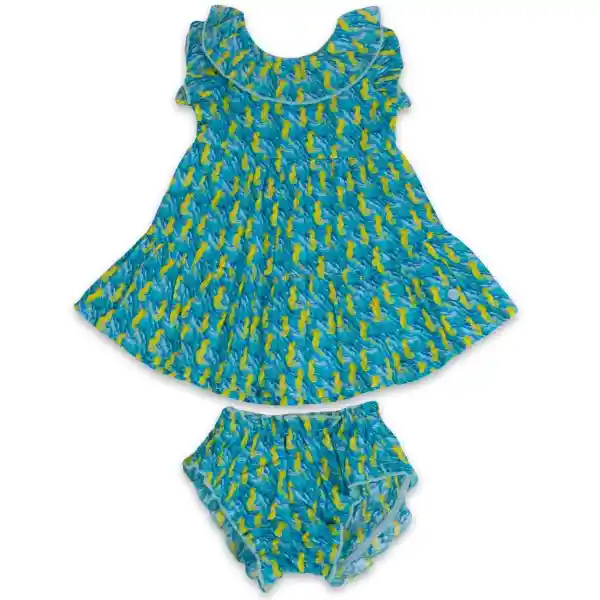 Vestido Bebé Niña Turquesa Talla 9 M Pillín