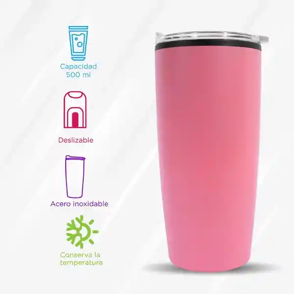 Miniso Vaso de Acero Inoxidable Para Coche Rosa 500 mL