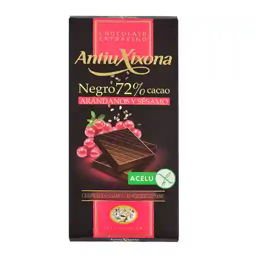 Antiu Xixona Barra de Chocolate 72% Cacao con Arándanos y Sésamo