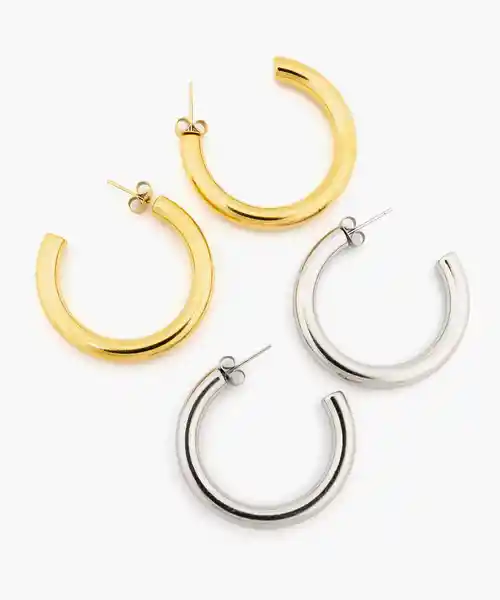 Set Aros Acero Inoxidable Bicolor Dorado Lounge