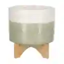 Maceta de Cerámica Con Base de Bambú 27 x 21 cm Casaideas