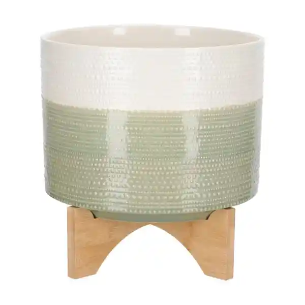 Maceta de Cerámica Con Base de Bambú 27 x 21 cm Casaideas