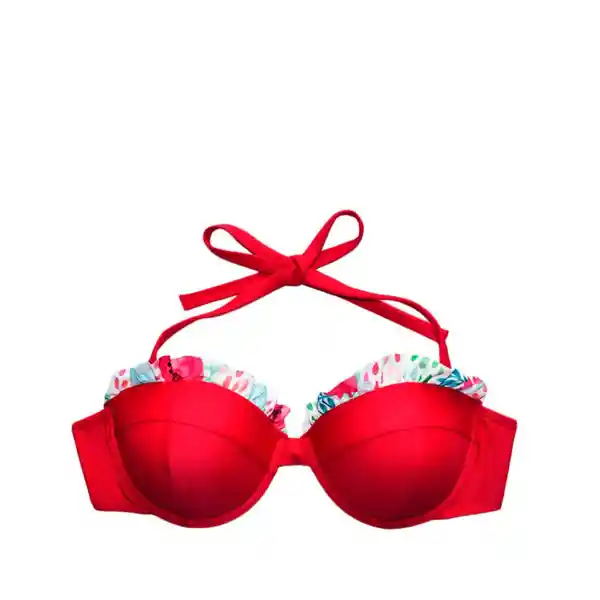 Bikini Sostén Strapless Con Vuelos Color Rojo Talla XL Samia