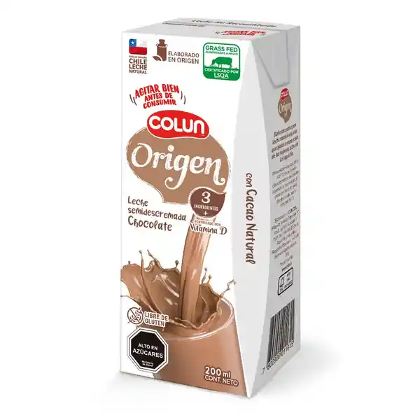 Colun Leche Semidescremada Origen Chocolate