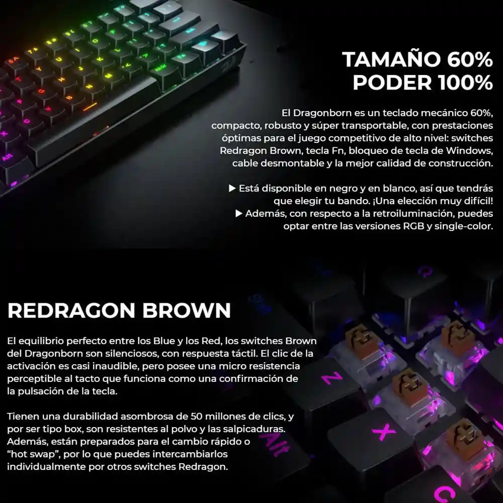 Redragon Teclado Dragonborn Tkl Rgb Mecánico Negro K630RGB