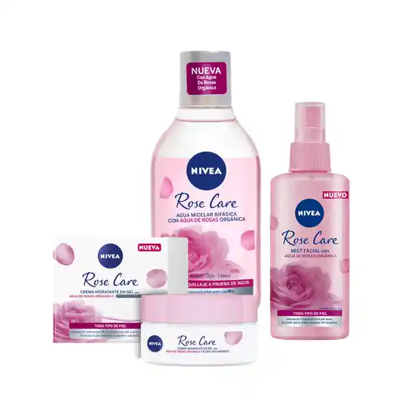 Nivea Agua Micelar + Crema Hidratante + Mist Facial Rutina Limpieza Rose Care