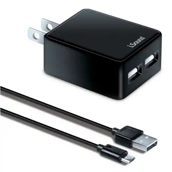 Isound Cargador Muro 2.4a 2 Usb Con Cable Micro Usb Isound-6854