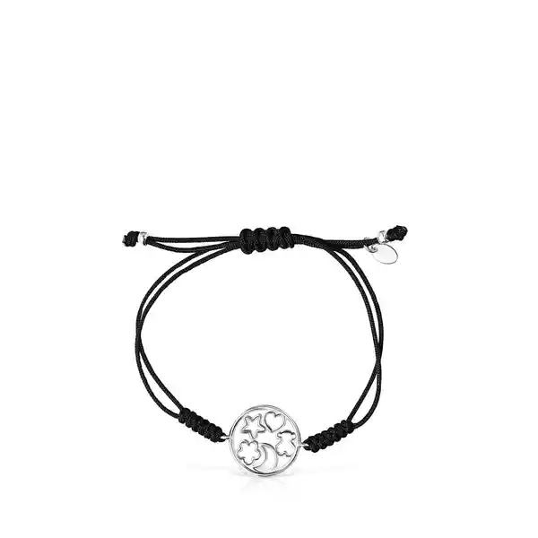 Tous Pulsera Silueta de Plata y Cordón Negro