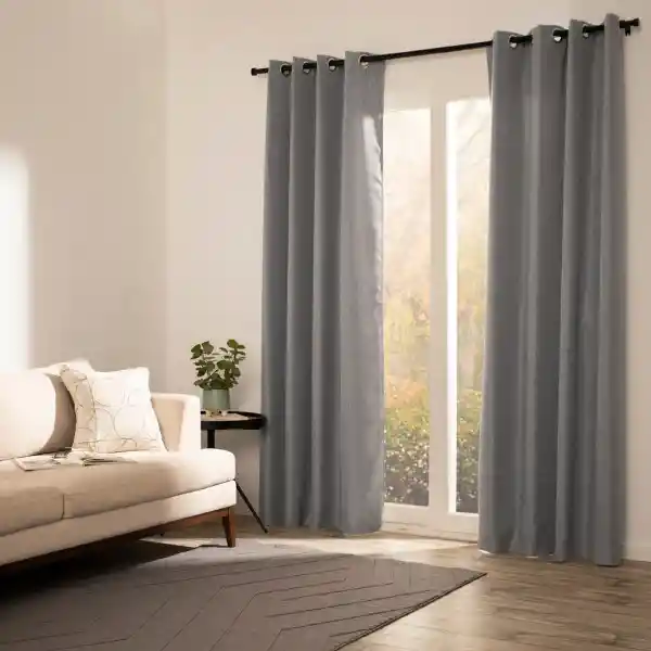 Cortina Blackout Con Ojetillos Tweed Gris 140 x 240 cm Casaideas