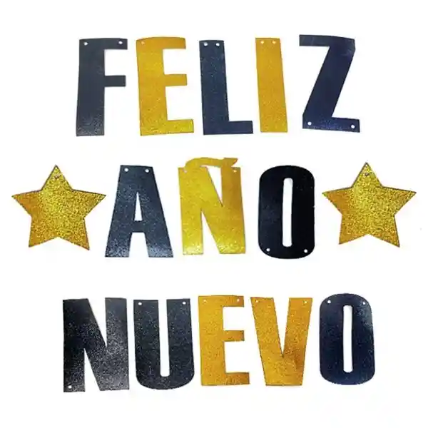 Guirnalda Feliz Año Nuevo Letras Negro Dorado