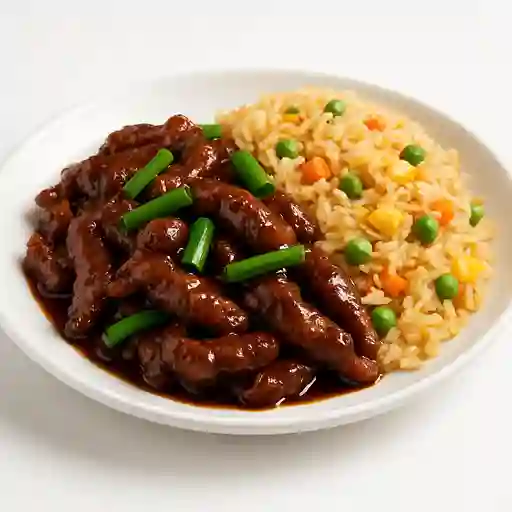 Carne mongoliana con arroz chaufán